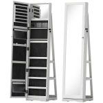 HOMCOM 360° Swivel Jewellery Cabinet, Free Standing Full Length Mirror with Storage, Lockable Jewellery Organiser with Built-in Makeup Mirror and Storage Shelves for Bedroom, White