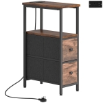 HOMCOM Masă laterală/masă de cafea cu stație de încărcare, cadru din oțel, 2 sertare textile, compartiment deschis, 20cm x 40cm x 63cm, Maro rustic