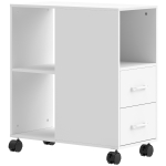 HOMCOM Mesa Minimal com Rodízios, 2 Gavetas, Compartimento Aberto e Prateleira Regulável, em Madeira, 60x30x65 cm, Branco