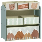 ZONEKIZ Scaffale Portagiochi per Bambini con 6 Contenitori Rimovibili in Tessuto, 63x30x66cm, Verde