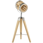 HOMCOM Lampa stołowa na statywie Lampa na statywie 40 W Lampa na trójnogu nocna lampa projektora z regulowanym drewnianym kloszem Gniazdo E14 Stal Naturalna 30 x 30 x 68 cm