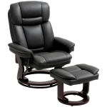 HOMCOM Swivel Recliner Chair with Ottoman, PU Leather Recliner with Adjustable Backrest, Footrest, Wood Base, Upholstered Reclining Chair for Living Room, Bedroom, Office, Black