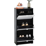 HOMCOM Meuble à Chaussures 3 Portes abattantes 3 Compartiments MDF Noir Blanc laqué