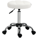 HOMCOM Stołek na Kółkach Regulowany, Obrotowy Stołek do Salonu dla Biura Masażu Sztuczna Skóra Biały Ø35,5 x 51-67 cm
