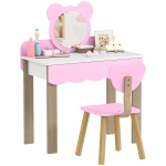 AIYAPLAY Two-Piece Kids Vanity Table Set with Mirror and Stool, Bear-Shaped Makeup Dressing Table Set with Drawer for Toddlers Ages 3-8 Years, Pink