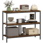 HOMCOM 3-Tier Console Table with Storage Shelves, Industrial Entryway Table for Living Room, Hallway, Rustic Brown