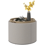 HOMCOM Taboret z miejscem do przechowywania, okrągły taboret z klapą, 56 x 42 x 42 cm, tapicerowany taboret w wyglądzie lnu, do salonu, sypialni, jasnoszary