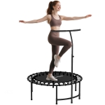 SPORTNOW Trampolina Fitness Ø102 cm Mini z Regulowanym Uchwytem, Cicha, na Gumowych Linach, Wspiera do 100 kg, dla Dorosłych, do Użytku Wewnętrznego i Zewnętrznego