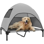 PawHut Elevated Dog Bed with Removable Canopy, Pet Bed with Storage Bag for Indoor Outdoor, for Medium Large Dogs, 91 x 76 x 90 cm, Light Grey