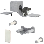 PawHut Cat Wall Shelves, 6 Piece Cat Shelf Set with Condo, Jumping Platform, Hammock, Steps, Perch, Sisal Scratching Board, Toy Ball, Kitty Playground Activity Centre, Grey