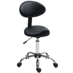 HOMCOM Height Adjustable Rolling Stool with Backrest, Salon Stool Chair with Wheels, Faux Leather Swivel Task Chair for Tattoo, Facial, Massage, Spa, Hairdressing, Black