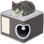 PawHut Cat Condo with 2 Cushions, Cat Tower with Top Bed, Scratching Pad, Toy Ball, Small Cat Tree for Large Adult Cat, Charcoal Grey