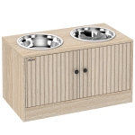 PawHut Hondenvoederstation met 2 roestvrijstalen kommen, kast voor benodigdheden, voor grote honden, accessoires, hout