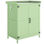 Outsunny Wooden Garden Shed, Garden Tool Storage Shed with Hinged Roof and Shelf, Outdoor Storage Cabinet with Double Doors, Light Green