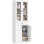 HOMCOM Keukenkast Buffetkast met verstelbare plank, lade, 2 deuren, hoge kast met glazen deur 60 x 35 x 180 cm Wit
