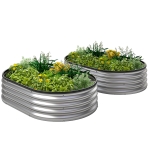 Outsunny Bac surélevé métal Lot de 2 135 x 90 x 30 cm Bacs ovales avec bande en caoutchouc