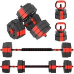 SPORTNOW 4-in-1 Adjustable Weight Dumbbells Set, Used as Kettlebell, Barbell, Dumbbell, Push-Up Stand, 30kg Free Weights Set for Men and Women Home Gym Training, Red