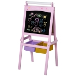 HOMCOM Kids Easel 3 in 1 Wooden Art Easel with Paper Roll Double-Sided Chalkboard & Whiteboard with Storage Baskets for Toddler Girls, Pink