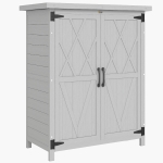 Outsunny Armadio da Giardino in Legno per Attrezzi, con 4 Ripiani 2 Porte, 75x40x90 cm, Grigio