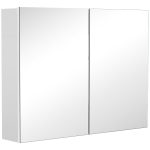HOMCOM Double Door Wall Mounted Glass Mirror Cabinet Modern Storage Unit Bathroom Shelf Organiser Waterproof Wooden Frame 80Wx15Dx60H(cm)