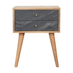 Solid Mango Wood Slade Bedside Table with 2 Drawers and Nordic-Style Legs, Hand-Painted Desk for Bedroom, 35L x 45W x 58H cm, Brown
