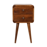 Solid Mango Wood Mini Bedside Table with 2 Smooth-Gliding Drawers, Slim Nordic Legs, Hand-Finished Desk for Living Room, 30L x 30W x 55H cm, Brown