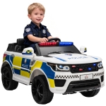 HOMCOM Coche Eléctrico Infantil de Policía Coche de Batería 12V con Mando a Distancia Bluetooth Luz USB Sirena Blanco
