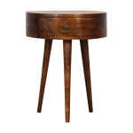 100% Solid Mango Wood Semi-Circular Bedside Table with Distinctive Grain, Desk with Drawer and Nordic Legs, 32L x 40W x 52H cm, Brown