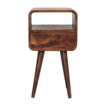 Solid Mango Wood Mini Bedside Table with Drawer and Open Shelf, Hand-Finished Desk with Unique Grain, 30L x 30W x 55H cm, Brown