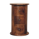 Solid Wood Mini Drum Chest with 3 Smooth-Gliding Drawers, Handcrafted Bedside Table with Stain-Based Finish, 32L x 32W x 50H cm, Brown