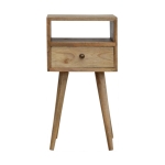 Solid Wood Mini Bedside Table with Drawer and Open Slot for Storage, Handcrafted Desk with Oak-effect Finish, 30L x 30W x 57H cm, Brown