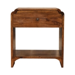 100% Solid Wood Newton Bedside Table with Drawer and Open Shelf, Handcrafted Desk with Stain-Based Finish, 35L x 45W x 50H cm, Brown