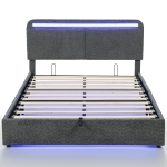 HOMCOM Cama com arrumação 140 x 190 cm com iluminação LED, cabeceira ajustável, estrutura de cama de casal, estrado de ripas em madeira, cinza