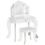 HOMCOM Penteadeira Infantil com Banqueta, Penteadeira 2 em 1 com Espelho Triplo e Gaveta Deslizante - Dim. 63L x 40l x 85,5H cm - Branco Acrílico