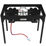 Outsunny Fornello a Gas da Campeggio con 2 Bruciatori 150,000 BTU in Metallo con Gambe Rimovibili, Nero