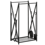 HOMCOM Portalegna da Interno ed Esterno in Acciaio con 4 Attrezzi Inclusi, Capacità 100kg 46x30x76cm Nero