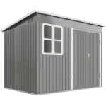 Outsunny 8.5 x 6ft Storage Shed Galvanised Steel Garden Shed, Metal Shed with Foundation Kit, Window, Lockable Wide Doors and Air Vents for Outdoor Patio, Light Grey