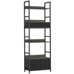 HOMCOM Industrial Style Bookcase, with 4 Shelves and 3 Fabric Drawers - Grey/Black