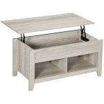HOMCOM Table basse plateau relevable, table de salon avec étagères et compartiment caché,105 x 50 x 49-62,5 cm pour salon, chambre, aspect chêne clair