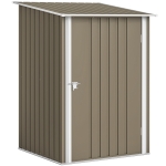 Outsunny Gartenhaus Geräteschuppen aus verzinktem Stahl mit Tür, 100x104x160 cm, Braun und Weiß