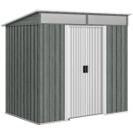 Outsunny 6.5 x 4FT Galvanised Metal Shed with Foundation Kit, Lockable Tool Garden Shed with Double Sliding Doors, Vents, Light Grey Wood Effect