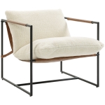 HOMCOM Sillón de salón, sillón auxiliar acolchado en tela bouclé, asiento amplio y estructura de acero, 77x91x80cm, crema