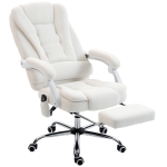 Vinsetto Silla de oficina dirección masajeadora calefactable altura regulable respaldo reclinable tela de lino blanco