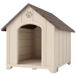 PawHut Niche Surélevée pour Chiens avec Toit Incliné et Prises d'Air, en PP, 102x94x103 cm, Beige et Marron Foncé