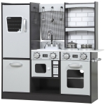 AIYAPLAY Cucina Giocattolo per Bambini 3-8 Anni con Accessori, Frigo, Lavandino e Manopole con Suoni, in Legno, Marrone