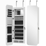 HOMCOM Espejo Joyero de Pared y Puerta con Espejo Interior Iluminado y Cerradura, 37x10x120 cm