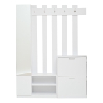 5‑in‑1 Space-Saving Entryway Storage with Coat Hooks, Hall Tree Coat Rack with Shoe Bench, Full-Length Mirror, 135L x 25W x 180H cm, White
