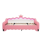 3ft Single Daybed with LED Headboard, App-controlled RGB Lighting, Bed Frame with Pull-out Trundle, 202L x 182W x 91H cm, Cream White+Pink