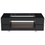 Modern LED Hollow Coffee Table with App-Controlled Light Strip, Desk with High-Gloss Toughened Glass Top, 100L x 50W x 35H cm, Black