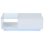 Lift-Up Coffee Table with Space-Saving Hidden and Open Storage, Desk with LED App-Controlled Lighting, 100L x 50W x 33H cm, White